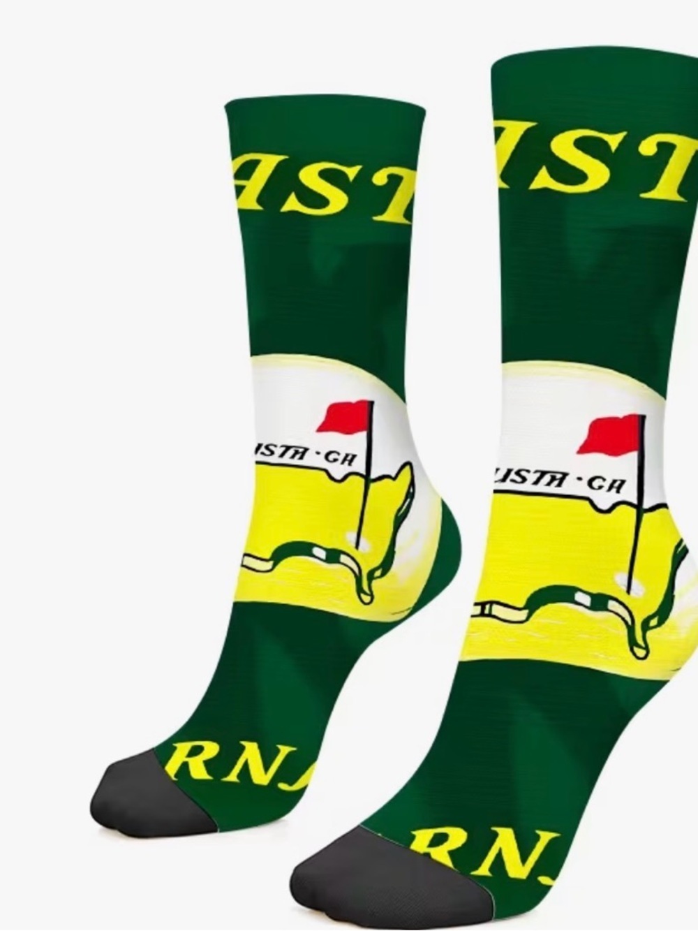 Green & Yellow Graphic Crew Socks with Red Accent Augusta ga. Golf